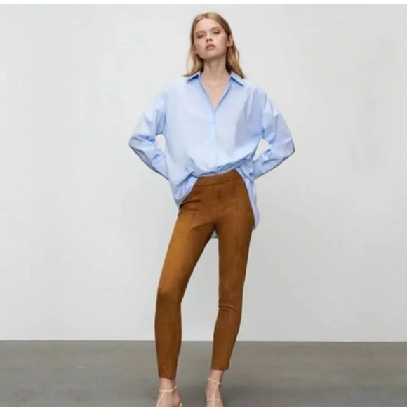 ZARA Faux Suede Legging
Trouser Medium Camel Brown Seamed Ankle-Zip SZ M #1128 - Picture 1 of 13